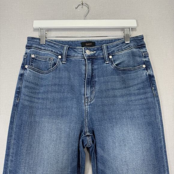 Quince Bella Stretch Straight Jeans Womens 30 Twilight Blue Fray Raw Hem Denim - Picture 2 of 13